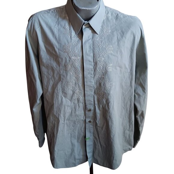 Mens Arabian Shirt Large Embroidered Avocado Green Al Kachins Dubai Button Up 42 - Picture 1 of 6